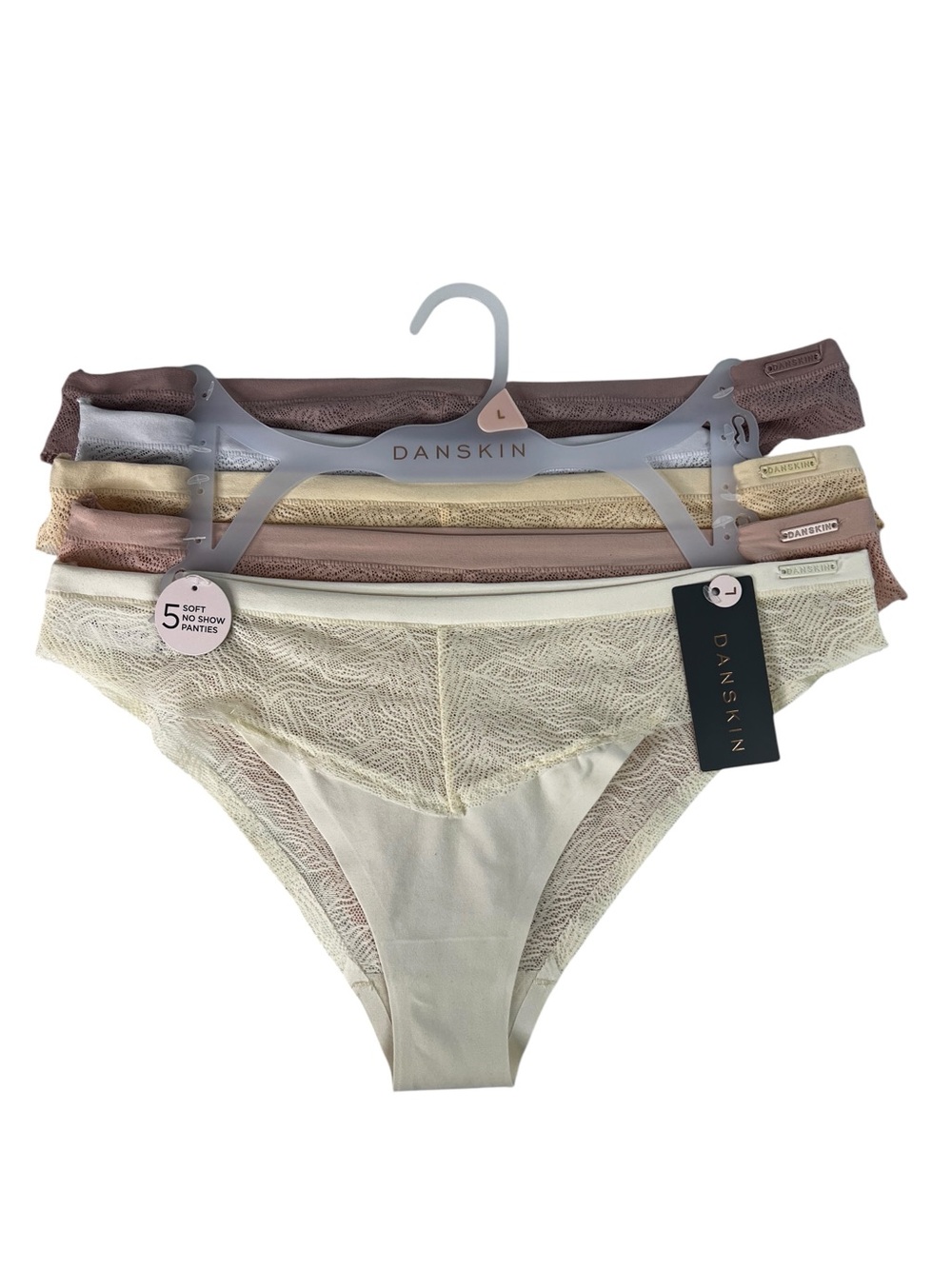 DANSKIN Women’s Panties Sz Large Pkg/5 Soft No Show Bikinis Multi Colors Lace